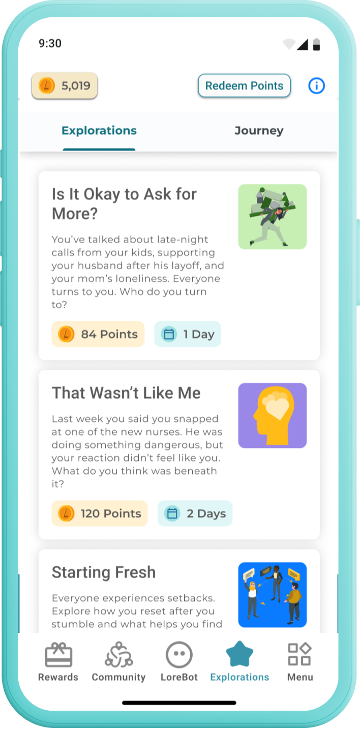 Lore mobile app mockup